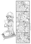  4koma angry architecture bbb_(friskuser) carrying_under_arm chi-hatan_military_uniform closed_eyes comic commentary_request cup cushion east_asian_architecture girls_und_panzer greyscale hair_between_eyes hand_up hat highres instrument jacket kantele keizoku_school_uniform kotatsu long_hair long_sleeves mika_(girls_und_panzer) monochrome multiple_girls nishi_kinuyo open_mouth pleated_skirt school_uniform seiza shaded_face sitting sitting_on_object skirt sliding_doors socks steam sweatdrop table translation_request 