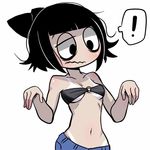  ! 1girl black_eyes black_hair blue_pants bob_cut closed_mouth creepy_susie pants short_hair simple_background solo the_oblongs white_background 