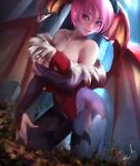  1girl blush lilith_aensland looking_at_viewer orion-m pink_eyes pink_hair short_hair succubus vampire_(game) wings 