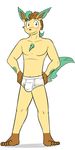  anthro barefoot blush briefs bulge clothing eeveelution fuze leafeon male nintendo pok&eacute;mon pok&eacute;mon_(species) simple_background tighty_whities underwear video_games white_background white_underwear 