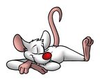  3_toes 4_fingers anthro eyebrows eyes_closed fur head_tuft lying male mammal nude on_front pink_tail pinky raised_tail rat red_nose rodent rotten_robbie simple_background sleeping solo teeth toes white_background white_fur 