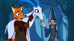  2016 antelope anthro buckteeth canine clothed clothing crossover dipstick_ears dipstick_tail disney fanartiguess female feral fox fur gazelle green_eyes grey_fur group hat horn judy_hopps lagomorph looking_at_viewer male mammal multicolored_tail nick_wilde orange_fur pink_eyes pointed_hat purple_eyes rabbit teeth the_last_unicorn url white_fur zootopia 