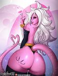  &lt;3 2018 alien android_21 bare_shoulders big_butt black_sclera bottomless butt cherry clothed clothing cupcake dragon_ball dragon_ball_fighterz drooling female food fruit hair humanoid jewelry legwear long_hair looking_back majin majin_android_21 not_furry pink_skin red_eyes saliva skimpy smile solo_focus sonjashentai thigh_highs tongue tongue_out whipped_cream white_hair 