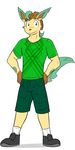  anthro black_shoes blue_pants clothing eeveelution footwear fuze green_shirt leafeon legwear male nintendo pok&eacute;mon pok&eacute;mon_(species) shirt shoes shorts simple_background socks t-shirt video_games white_background white_socks 