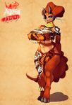  anthro big_breasts bodypaint breasts clothed clothing copycatz_(artist) dinosaur female horn huge_breasts makeup mascara nipple_bulge skimpy smile solo standing triceratops voluptuous wide_hips 