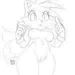  2019 anthro big_breasts black_and_white breasts canine clothing crossgender digital_media_(artwork) female fox fur gloves looking_at_viewer mammal miles_prower monochrome multi_tail nipples nude pussy simple_background solo sonic_(series) video_games white_background xylas 