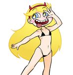  1girl bikini blonde_hair blue_eyes fake_horns hairband heart_cheeks horns long_hair open_mouth simple_background solo star_butterfly star_vs_the_forces_of_evil tongue tongue_out white_background 