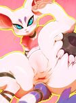  2017 anus anus_only belly big_anus big_butt big_ears blue_eyes blush bottomless butt butt_focus claws clothed clothing collar cute_fangs digimon digital_media_(artwork) eyebrows eyelashes fan_character featureless_crotch feline female fingerless_gloves foot_wraps fur gaping gaping_anus gatomon gloves grin hair hi_res lips long_tail looking_at_viewer lying mammal on_back open_mouth pawpads paws pink_pawpads portrait presenting presenting_anus puffy_anus raised_leg semi-anthro shirt simple_background smile solo spread_butt spreading striped_tail stripes sunibee t-shirt tailband thick_thighs vivi_(inline) white_belly white_fur white_hair white_skin wide_hips wraps 