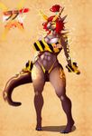  abs anthro big_breasts breasts clothed clothing copycatz_(artist) dinosaur electricity female g-string horn nipple_bulge skimpy smile solo underwear voluptuous 