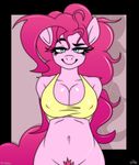  2018 absurd_res anthro blue_eyes bra breasts bust_(disambiguation) cleavage clothed clothing facing_viewer female friendship_is_magic hi_res looking_at_viewer morning my_little_pony nude pinkie_pie_(mlp) pubes raised_eyebrow smile underwear vrabo 