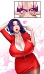  bra breasts comic dressing earrings formal heart huge_breasts jewelry lipstick makeup mature nail_polish necklace pantyhose pencil_skirt purple_bra purple_hair red_nails ring scarlett_ann skirt suit suit_jacket underwear 