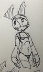  1girl belly black_eyes eyebrows jennifer_wakeman my_life_as_a_teenage_robot nickelodeon no_humans open_mouth robot robot_girl sketch solo twintails 