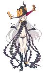  abigail_williams_(fate/grand_order) black_gloves fate/grand_order fate_(series) full_body gloves grin haimura_kiyotaka hat key long_hair looking_at_viewer navel pale_skin purple_eyes simple_background smile solo very_long_hair white_background witch_hat 