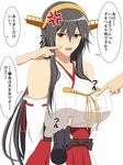  black_hair comic commentary_request detached_sleeves hair_ornament hairband hamaguri_(hamaguri1234) haruna_(kantai_collection) headgear highres japanese_clothes kantai_collection long_hair nontraditional_miko poking ribbon-trimmed_sleeves ribbon_trim skirt translation_request wide_sleeves 