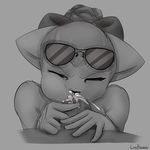  anthro cum cum_from_nose cum_in_mouth cum_in_nose cum_inside duo erection eyes_closed eyewear faceless_male feline fellatio female greyscale limebreaker male male/female mammal monochrome oral sex sketch sunglasses 