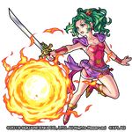  artist_request boots bracer final_fantasy final_fantasy_vi fire fireball full_body green_hair looking_at_viewer lowres monster_strike official_art open_mouth sash skirt solo sword tina_branford transparent_background weapon 