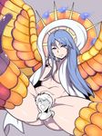  1girl blue_eyes breasts censored character_request commentary_request head large_breasts long_hair monster_girl open_mouth romancing_saga_2 saga short_hair wings yucopi 