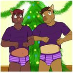  boar briefs brown_eyes brown_hair bulge christmas christmas_tree clothing duo father father_and_son fuze hair holidays inside jorge_san_nicolas mammal overweight parent porcine purple_shirt purple_underwear shirt son story story_in_description t-shirt texnatsu tree underwear 
