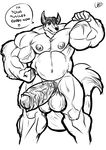  anthro balls baralust big_balls big_penis canine english_text erection flexing fox greyscale humanoid_penis hyper looking_at_viewer male mammal monochrome musclegut muscular muscular_male nipples nude penis solo standing text uncut vein veiny_penis 