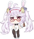  :o ahoge animal_ears azur_lane bailingxiao_jiu bangs bare_shoulders bespectacled black_legwear black_neckwear blush bottle bow bowtie bunny_ears bunny_girl bunny_tail bunnysuit chibi cup detached_collar drinking_glass eyebrows_visible_through_hair full_body glass_bottle glasses hair_between_eyes hair_ornament hairband heart heart-shaped_pupils highres holding holding_tray laffey_(azur_lane) leotard long_hair pantyhose parted_lips purple_hair red-framed_eyewear red_eyes red_hairband semi-rimless_eyewear shiny shiny_hair simple_background solo standing strapless strapless_leotard symbol-shaped_pupils tail tray twintails under-rim_eyewear very_long_hair white_background white_collar white_footwear white_leotard wine_glass wrist_cuffs 