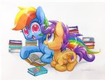  2017 book celebi-yoshi cub cute cutie_mark duo equine eye_contact eyelashes feathered_wings feathers female feral friendship_is_magic full-length_portrait hair lying mammal marker_(artwork) multicolored_hair my_little_pony nude open_mouth open_smile pegasus portrait purple_eyes purple_hair rainbow_dash_(mlp) rainbow_hair reading scootaloo_(mlp) short_hair signature simple_background smile tongue traditional_media_(artwork) white_background wings young 
