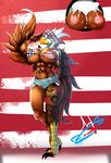  abs anthro avian big_breasts bikini bird breasts clothing copycatz_(artist) eagle female huge_breasts nipple_bulge nipples smile solo standing swimsuit tattoo thick_thighs voluptuous 