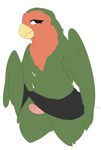  2018 anthro avian beak bird digital_media_(artwork) erection feathers fish-ears girly green_feathers humanoid_penis looking_at_viewer lovebird male parrot penis simple_background smile solo white_background 