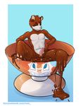  anthro balls blue_eyes brown_fur canine cup dog duo erection eyes_closed fur goo inanimate_object lagomorph male mammal melting penis rem rem_(character) smile solo_focus tanuki white_fur 