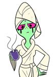 1girl bathrobe closed_mouth freckles green_skin lord_dominator pink_sclera robe simple_background solo wander_over_yonder white_background white_hair 