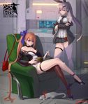  animal bangs bare_shoulders black_bra black_choker black_footwear black_jacket black_legwear blonde_hair blue_bow blue_eyes blurry blush bow bow_dress bra breasts brown_eyes cable choker cleavage closed_mouth collarbone commentary_request couch crossed_legs dress fal_(girls_frontline) ferret five-seven_(girls_frontline) five-seven_(gun) girls_frontline grifon&amp;kryuger gun hair_between_eyes hair_ornament hair_ribbon handgun high_heels highres holding holding_gun holding_weapon jacket jewelry knife kukri lace lace-trimmed_bra large_breasts lion_(dielion) long_hair looking_at_another machinery magazine miniskirt multiple_girls off_shoulder pleated_skirt ponytail reading ribbon shirt shoe_bow shoes short_dress side_ponytail sidelocks signature silver_hair single_thighhigh sitting skindentation skirt sleeveless sleeveless_shirt standing strap thigh_strap thighhighs thighs underwear very_long_hair weapon white_dress white_shirt 