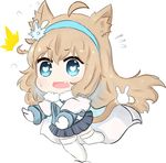  1girl ahoge animal_ears bailingxiao_jiu blue_eyes blue_hairband blue_jacket blue_skirt blush cape cat_ears cat_girl cat_tail chibi fang flying_sweatdrops full_body fur-trimmed_jacket fur_trim girls_frontline hairband highres jacket kemonomimi_mode light_brown_hair long_hair long_sleeves mittens no_shoes open_mouth outstretched_arms pleated_skirt simple_background skirt solo sparkle striped suomi_kp31_(girls_frontline) sweat tail thighhighs tripping vertical-striped_skirt vertical_stripes very_long_hair wavy_mouth white_background white_cape white_legwear white_mittens 