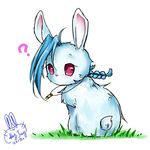  1girl ? animalization blue_hair braid bullet_necklace jinx_(league_of_legends) league_of_legends pink_eyes rabbit solo 