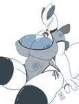  2018 anthro areola_slip big_breasts breasts chinese_clothing chinese_dress clothing collar dress female huge_breasts legendary_pok&eacute;mon legwear lugia nintendo nipple_bulge pok&eacute;ball pok&eacute;mon pok&eacute;mon_(species) scales simple_background sitting solo stockings thick_thighs thigh_highs video_games white_background wide_hips wings zwitterkitsune 