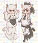  aardwolf_(kemono_friends) aardwolf_ears aardwolf_tail animal_ears bare_shoulders black_eyes black_footwear black_hair black_neckwear bow bowtie brown_eyes commentary_request elbow_gloves extra_ears full_body gloves hair_between_eyes hands_up highres kemono_friends kolshica long_sleeves looking_at_viewer multicolored_hair multiple_girls necktie no_shoes open_mouth pantyhose ponytail shirt short_hair short_shorts shorts sleeveless sleeveless_shirt southern_tamandua_(kemono_friends) striped striped_gloves striped_legwear striped_shirt tamandua_ears tamandua_tail two-tone_hair white_hair white_legwear white_neckwear 