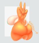  2015 anthro arms_above_head big_breasts big_butt biped breasts butt digital_media_(artwork) dulce_(character) female huge_breasts huge_butt huge_hips lagomorph mammal mr.pink nude overweight overweight_female rabbit side_boob solo thick_thighs voluptuous wide_hips 