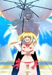  1girl beard blonde_hair breasts cleavage criss-cross_halter facial_hair fate/apocrypha fate/extra fate/grand_order fate_(series) gunbuster_pose halterneck koshiro_itsuki large_breasts long_hair nero_claudius_(fate)_(all) nero_claudius_(swimsuit_caster)_(fate) short_hair swimsuit vlad_iii_(fate/apocrypha) 