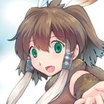  :d american_mastodon_(kemono_friends)_(sakuragi_rian) animal_ears bare_shoulders brown_hair commentary_request elephant_ears empty_eyes extra_ears eyebrows_visible_through_hair eyelashes feathers green_eyes hair_feathers hair_tubes kemono_friends long_hair lowres mastodon multicolored_hair open_mouth original outstretched_arm outstretched_hand portrait sakuragi_rian short_hair_with_long_locks sidelocks smile solo tongue two-tone_hair white_hair 