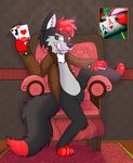  &lt;3 ace anthro black_fur c3&lt; canine card chair clothed clothing fur green_eyes hair kiba_spiritstone lucky_the_wolf male mammal playing_card poker red_fur red_hair sitting solo tongue tongue_out white_fur wolf 