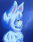  annoyed anthro bakeneko blue_background blue_fur blue_theme cat cigarette feline female fur half-closed_eyes mammal nelsha_(artist) nelsha_(character) portrait simple_background smoking 