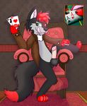  &lt;3 ace anthro black_fur c3&lt; canine card chair clothed clothing fur green_eyes hair kiba_spiritstone lucky_the_wolf mammal penis playing_card poker red_fur red_hair sitting tongue tongue_out white_fur wolf 