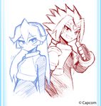  1girl absurdres bodysuit breasts capcom commentary_request gloves highres long_hair pandora_(rockman) rockman rockman_zx short_hair shoutaro_saito sketch smile 