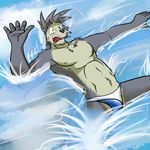  anthro clothed clothing fuze kouya_(morenatsu) male morenatsu nipples speedo swimsuit topless water 