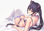  animal_ears bell bell_choker black_hair blush bra breasts cat_ears cat_tail choker closed_mouth commentary_request eyebrows_visible_through_hair fake_animal_ears hair_between_eyes long_hair lying neptune_(series) no_shoes noire on_back panties parfaitlate purple_bra purple_choker purple_panties small_breasts solo tail thighhighs twintails underwear underwear_only white_legwear 