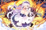  azur_lane belfast_(azur_lane) breasts cleavage dress explosion heart large_breasts long_hair one_eye_closed open_mouth smoke white_hair yuruto 