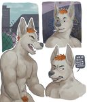  anthro blushed canine cigarrete dialogue glitter_trap_boy hair hairy hickey invalid_background male mammal muscular nipple_piercing nipples orange_hair piercing pubes slim solo unamed_character 