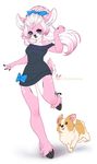  anthro canine cervine clothed clothing corgi deer dog duo female feral fluffysteambunny hair makeup mammal mascara running simple_background smile white_background white_hair wide_hips 