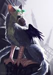  2018 ambiguous_gender detailed_background feathered_wings feathers feral haurin horn hybrid sitting solo the_last_guardian trico wings 