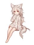  animal_ears barefoot borrowed_character commentary_request dress expressionless highres long_hair original red_eyes saku_(kazana) simple_background sketch sleeves_past_wrists sukemyon sweater sweater_dress tail white_background white_hair wolf_ears wolf_tail 