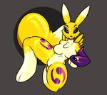  anthro beauty_mark black_sclera blue_eyes breasts clothing digimon eyeshadow female lipstick makeup renamon rubber rubber_suit rubbermage shiny solo suit 