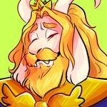  asgore_dreemurr beard boss_monster caprine catbeansclub crown eyes_closed facial_hair fangs fluffyboobs fur goat hi_res horn long_ears male mammal simple_background solo undertale video_games white_fur 